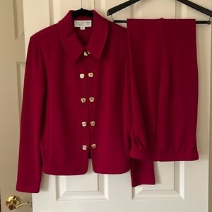 Burgundy colored St. John knit pantsuit